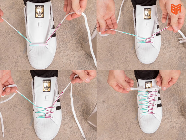 Adidas Superstar thắt dây giày kiểu đan dây