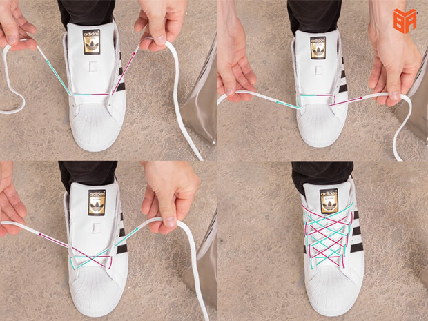 Xỏ dây giày Adidas Superstar kiểu mạng nhện